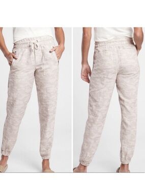NWT Athleta Cabo Tide Linen Jogger Neutral Camo Sz 6 Tall